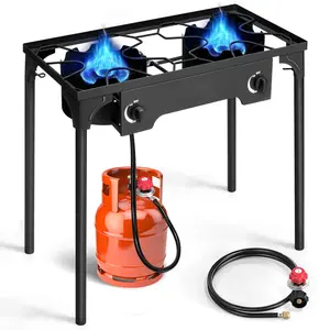 2 Burner Propane Stove, Portable Double Propane Burner with Removable Legs & 150,000 BTU for Powerful Outdoor Cooking, BBQ, and Camping