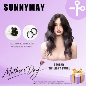 Stormy 18 Inches Mid-Length Water Wave Layered Synthetic Wig for Women Twilight Swirl 3.5X4.5 Hard Silky Top Natural Scalp  Wig Glueless Wig Deep Wave Headband Wig curly bang