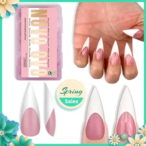 NOVO OVO White French Tip Sharp Stiletto Pointed Medium Long Nail Tips Press on Berry Pink,Soft Gel Fake Acrylic Extension, Full Cover False Nails for Salon DIY x 16 Sizes 160 pcs【NO GLUE ,TOP COATAND LAMP INCLUDED】