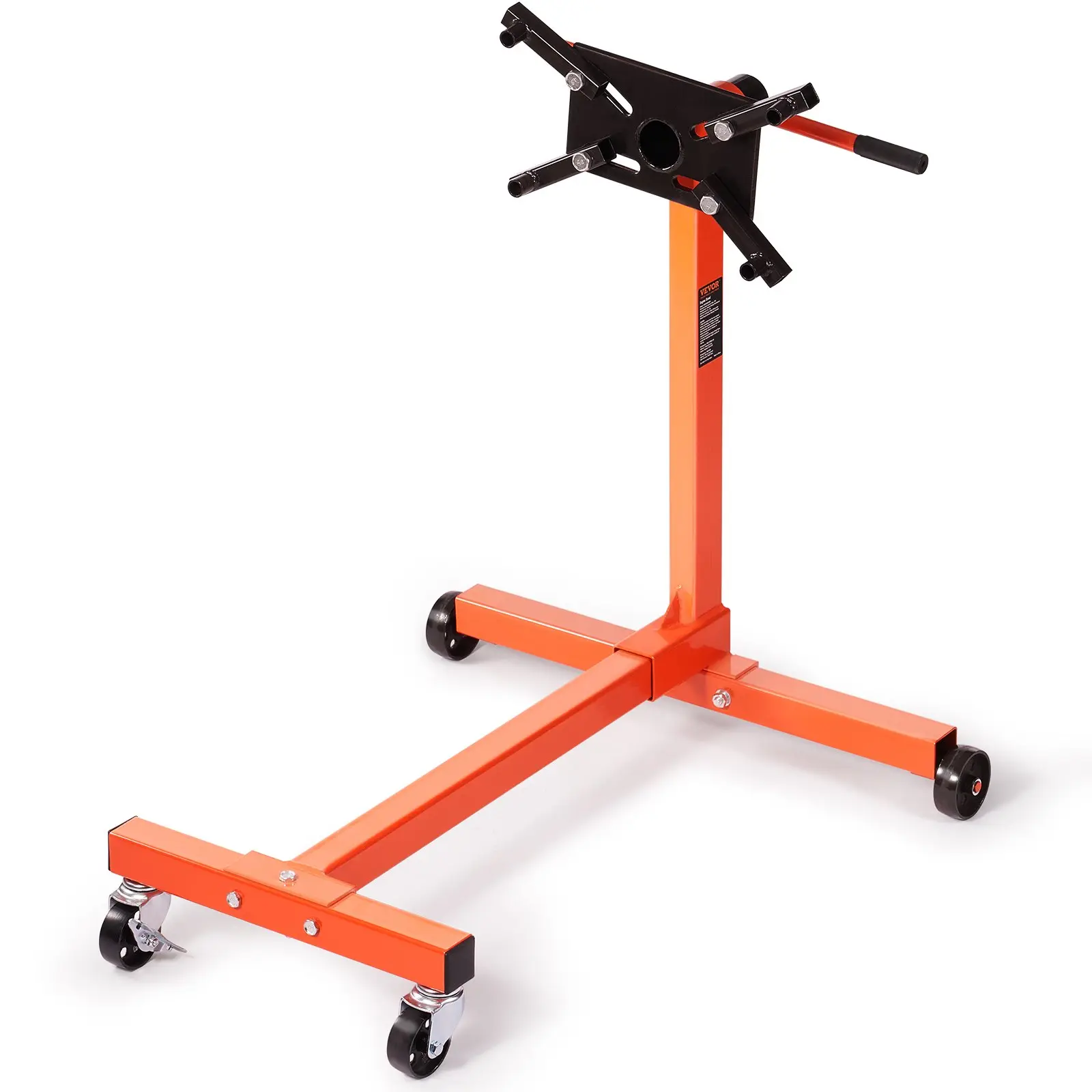 VEVOR Engine Stand, 750 lbs (3/8 Ton) Rotating Engine Motor Stand with 360 Degree Adjustable Head, Cast Iron Motor Hoist Dolly, 4-Caster, 4 Adjustable Arms, for Vehicle Maintenance, Auto Repair, 4 Caster Wheels