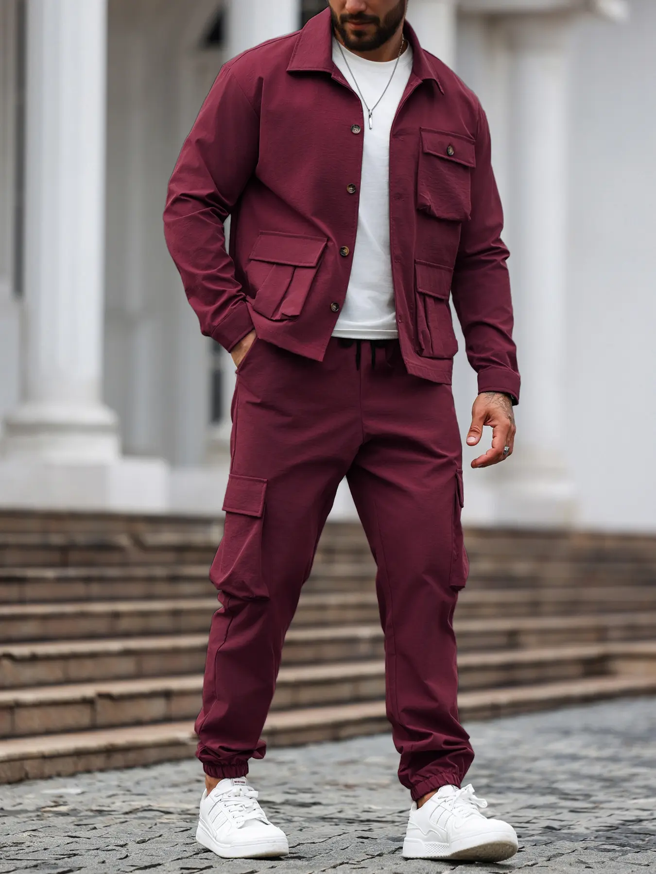 Men's Regular Fit Solid Color Pocket Button Front Shirt & Pants Two-Piece Set, Casual Long Sleeve Collared Top & Trousers Set, Men's Spring & Fall Clothes - TikTok Shop Men's Regular Fit Solid Color Pocket Button Front Shirt & Pants Two-Piece Set, Casual Long Sleeve Collared Top & Trousers Set, Men's Spring & Fall Clothes - TikTok Shop