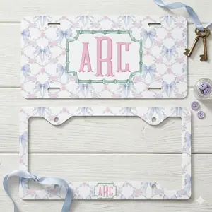 Pink Hydrangea Chinoiserie License Plate and Frame Set Personalized Monogram Car Tag Custom Initial Auto Accessory Preppy Car Decor Aesthetic
