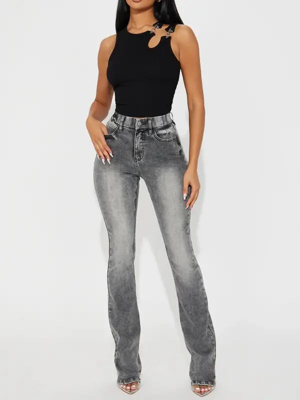 Women's Grey Bootcut Jeans - Stretch Denim Casual Jeans for Comfortable Everyday Wear