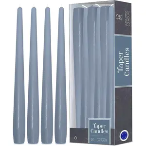 Tall Taper Candles - 12 Inch Grey Blue Unscented Dripless Taper Candles - 10 Hour  Time - 12 Pack