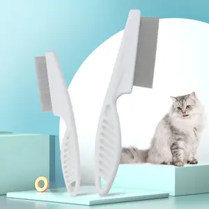 2 Pack Multifunctional Pet Grooming Comb Set with Stainless Steel Massage Brush for Small Puppies Dogs & Daily Home Care Ergonomic Handle Fine-Tooth Tear Stain Remover