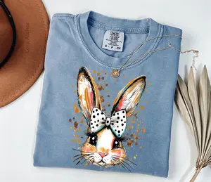 Polka Dot Bow Bunny Shirt Comfort Colors, Easter Shirt, Religious Women's Tee, Spring Bunny Sweatshirt, Coquette Bunny Tee, Gift for Her - LORA ATCHER