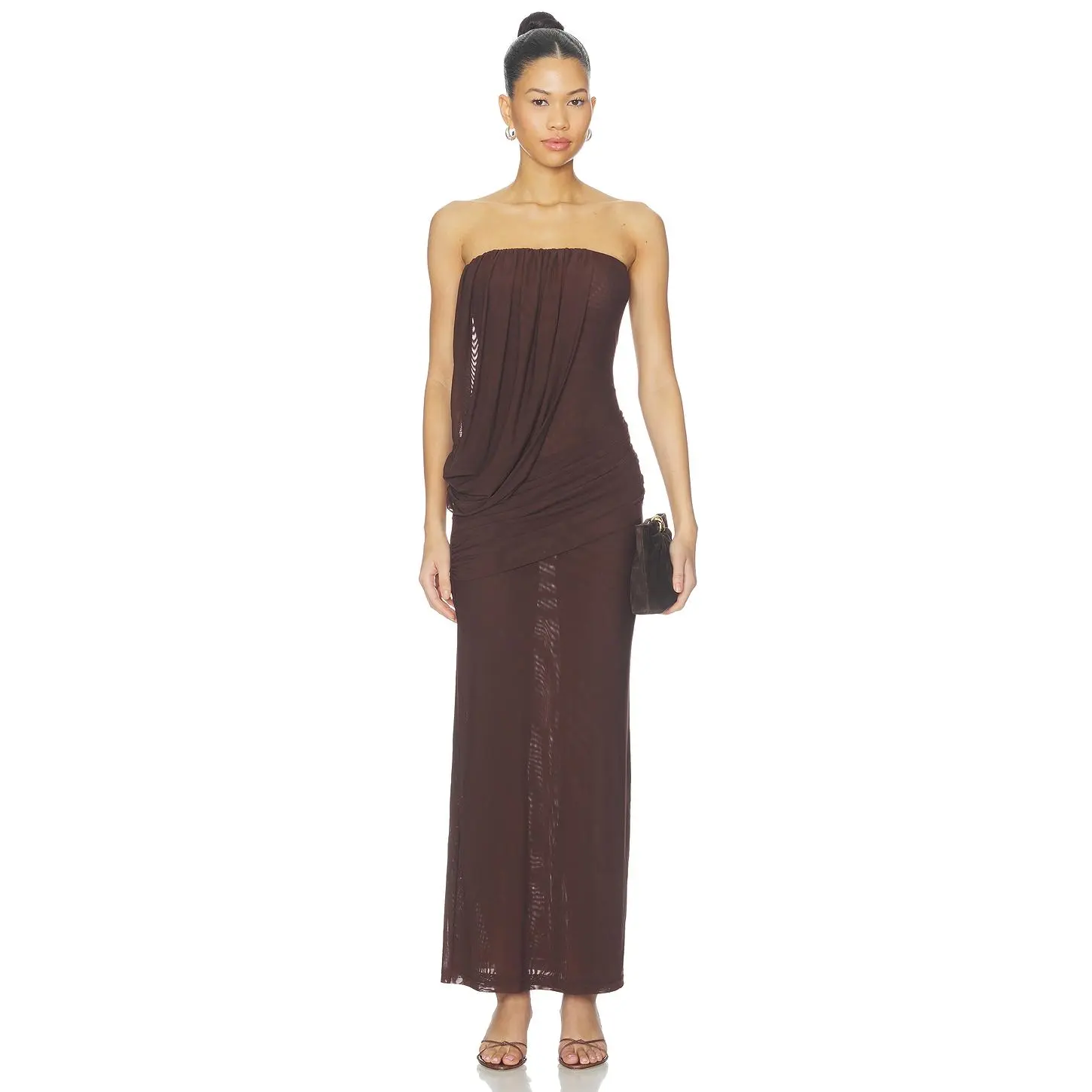 superdown Mavro Strapless Maxi Dress in Dark Brown