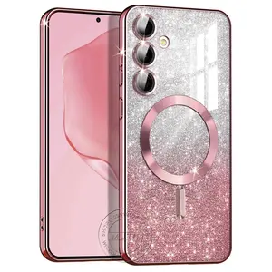 Fin Glitter Cover For Samsung Galaxy S24FE S23FE S21FE S20FE S25 S24 S23 S22 S21 S20 Plus FE Case Note20 Ultra Plat Wireless MagSafe