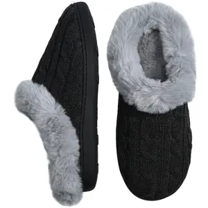 Women's Cozy Knit House Slippers Soft Cotton-Knit Exterior Plush Fleece Lining Non-Slip TPR Outsole Indoor Shoes for Comfortable Home Use with Responsive Cushion Midsole and Textured TPR Outsole Footwear