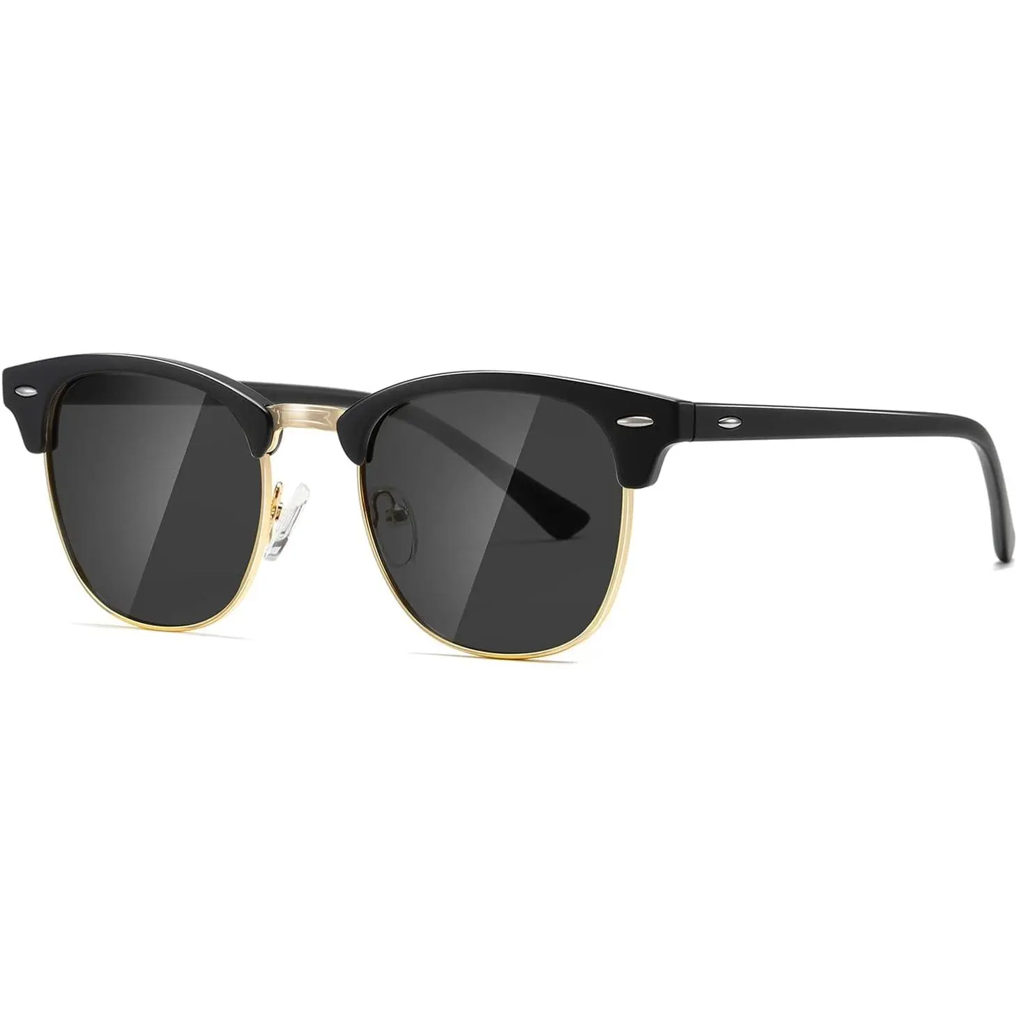 Trendy Vintage Polarized Semi-Rimless Sunglasses for Men - UV400 Sun Protection Eyewear, 19 mm Bridge, Frames in a1-Matte Black Silver, a2-Brown, Black&Black, for Driving, Outdoor Use, Trendy Vintage Sunglasses