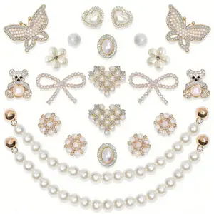Shoe Charms for Women – Pearl & Flower Rhinestone Chain Shoe Decorations, Bling Accessories for Party & Birthday Shiny Footwear Gift