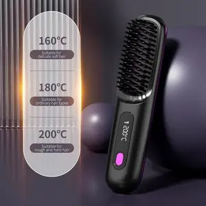 2026 NEW Electric Travel Straightener LCD USB Ceramic Heating Straight Hair Comb 160-200°C Wireless Portable Negative Ion Styling Tool Rechargeable Smooth Brush for On-The-Go Use 1PCS