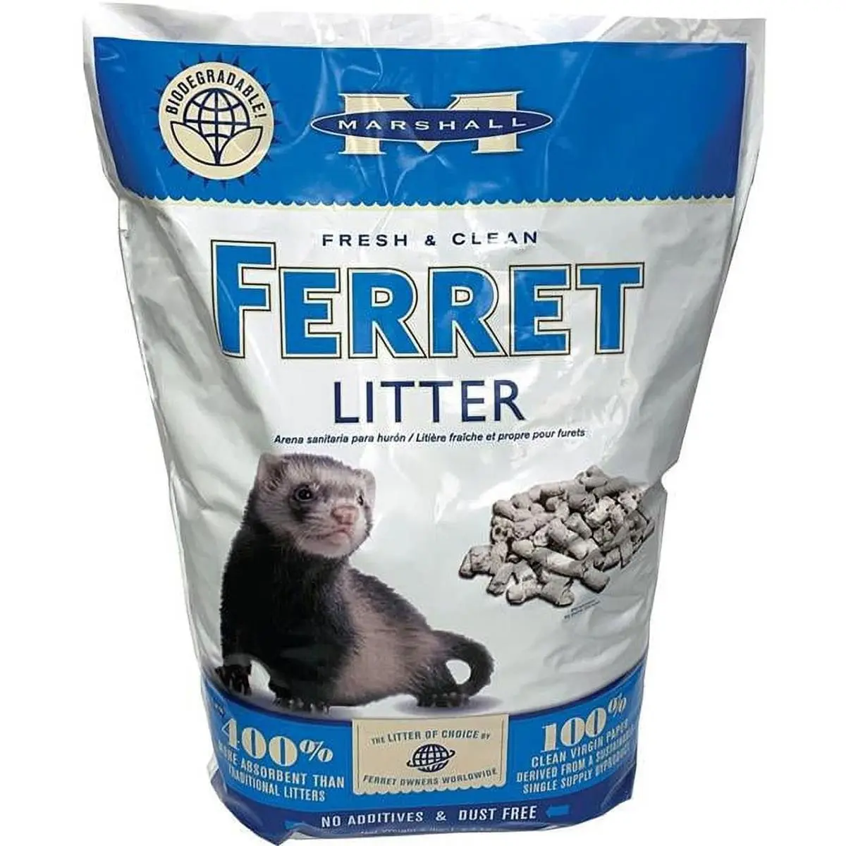 MARSHALL Ferret Pellet Litter, 5 lbs White Dust-Free Sustainably Sourced Cellulose Fiber Paper Pellets, Odor-Control Odor Absorbing Litter for Fresh & Clean Ferret Pet Supply