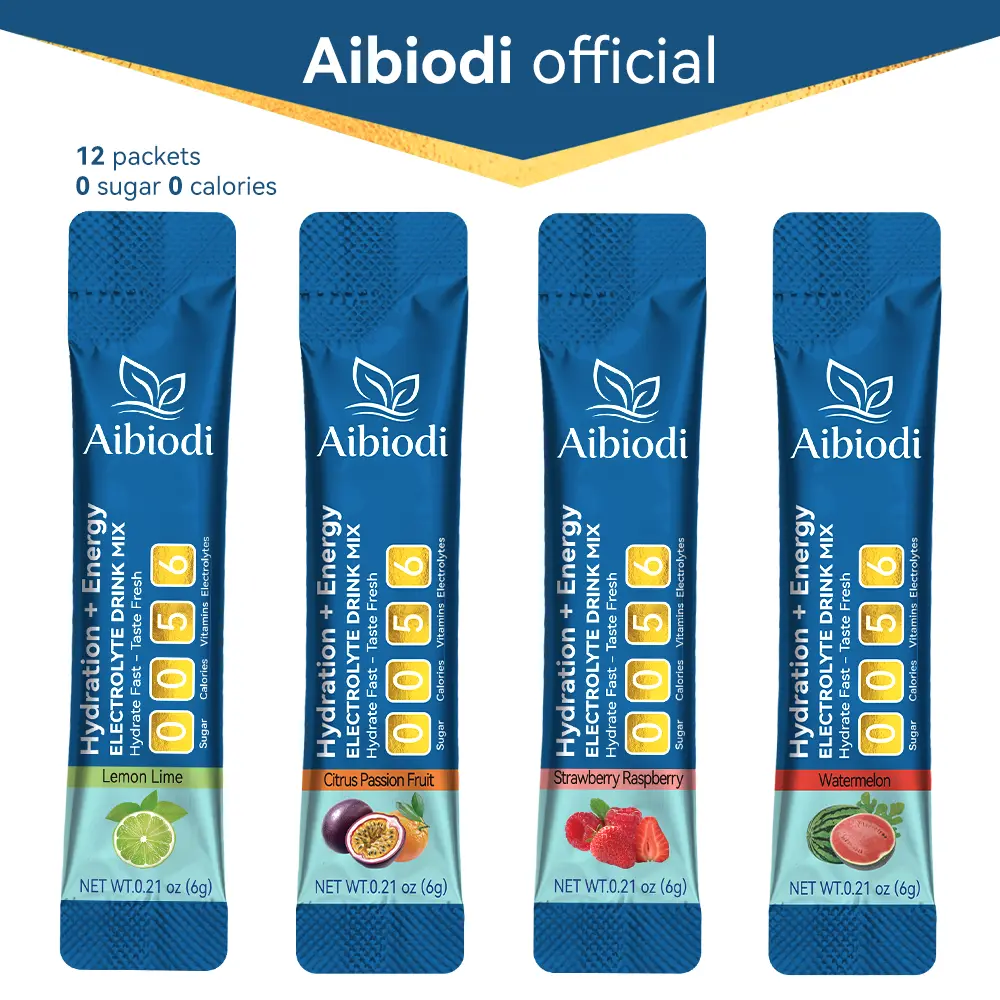 【1-Piece Trial Pack】Aibiodi Electrolyte Powder Sticks  | Single Packet | Hydration Drink Mix | Sugar-Free | Available in Multiple Fruit Flavors  | Made in USA | Easy to Mix