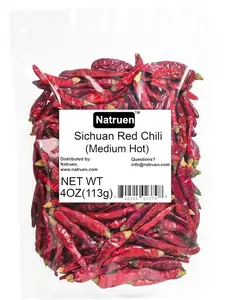Natruen Whole Dry Szechuan Chinese Red Chili Pods 4 Oz (Medium Hot), Spicy Sichuan Dried Red Hot Chilies for Chili Oil, Paste, and Sauce