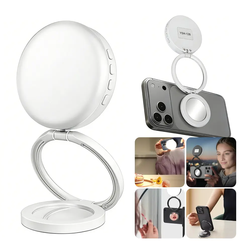 Magnetic Phone Fill Light with Stand, 360° Rotatable, Pocket-Sized Portable Lighting, Adjustable Warm & Cool Dual Color Temperatures & Brightness