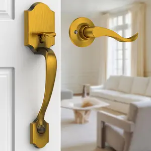 Brightify Antique Brass Front Door Handle No Lock, Classic Exterior Door Handle, Entry Door Handle Reversible for Left & Right Hand Doors