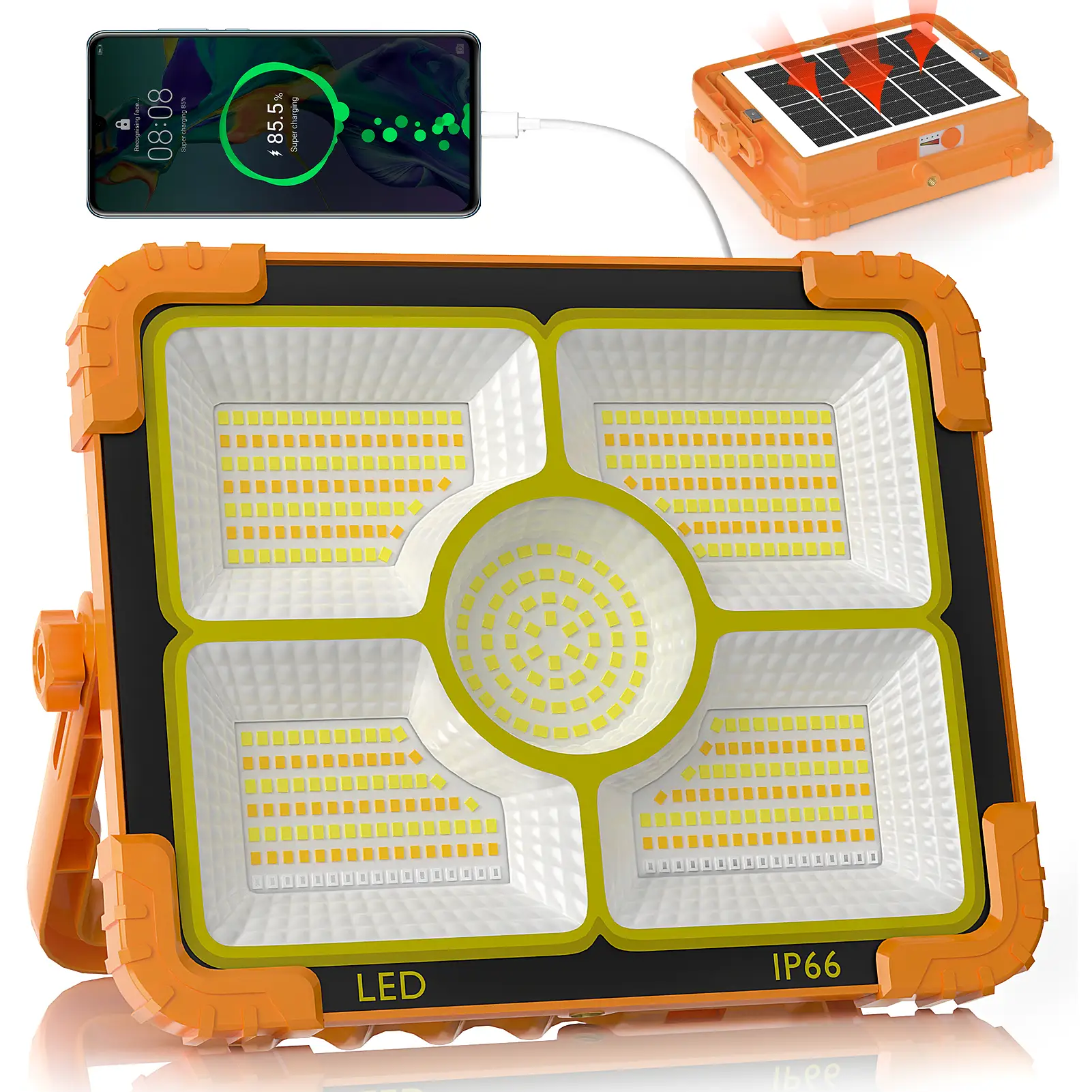 KERNOWO 12000mAh Solar Light, 466 LED 10000LM Magnetic Solar Work Light Fishing with 5 Modes, Portable Solar Power Bank, lP66 Waterproof Solar Power O