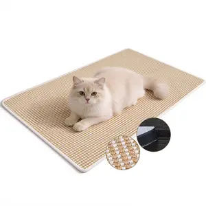 Petinstinct Cat Scratcher Mat, 39.3"x 23.6" Natural Sisal Cat Scratch Mat with Velcro Tape, Scratching Rug Pad for Indoor Cats, Furniture Protector, Floor Carpet, Wall Pad, L, Beige