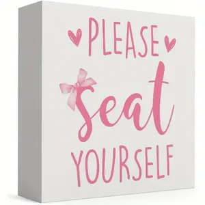 Pink Bow Bathroom Decor Please Seat Your Self Bathroom Sign Pink Dorm Decor Girly Bowknot Signs for home Dorm Wall Desk Shelf Tabletop Decoration Rustic Wood Plaque Funny Bathroom Signs 5x5 inch Wooden Home Sign