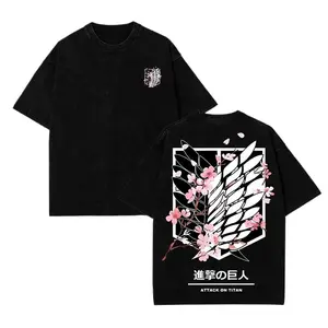 Attack On Titan Anime Unisex Tee | Wings Of Freedom AOT Shirts - Eren Acid Wash Shirt Graphic Tee Casual Menswear Soft Top Sweater, Hoodie | AOT Streetwear Style Tee