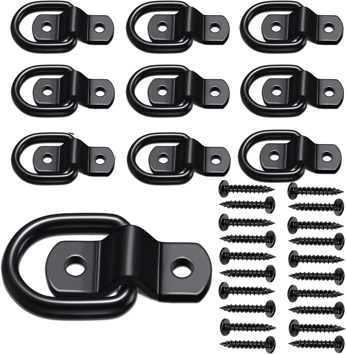 D Ring Tie Down Anchor 1/4" Heavy Duty Trailer Anchor Lashing Rings 2400 lbs Capacity   Bed Anchors Bracket Hooks Kit for SUV,RV,Camper,Van,,,  Surface Mount (Black)