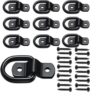 D Ring Tie Down Anchor 1/4" Heavy Duty Trailer Anchor Lashing Rings 2400 lbs Capacity   Bed Anchors Bracket Hooks Kit for SUV,RV,Camper,Van,,,  Surface Mount (Black)