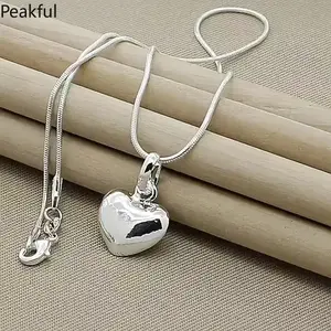 Elegant Silver Heart Pendant Necklace, Trending Snake Bone Chain Fashion Jewelry, Delicate Stylish Neck Ornament for Women, sleek metallic finish & classic chic design, perfect for daily outfit matching, dating parties and exquisite holiday gift giving