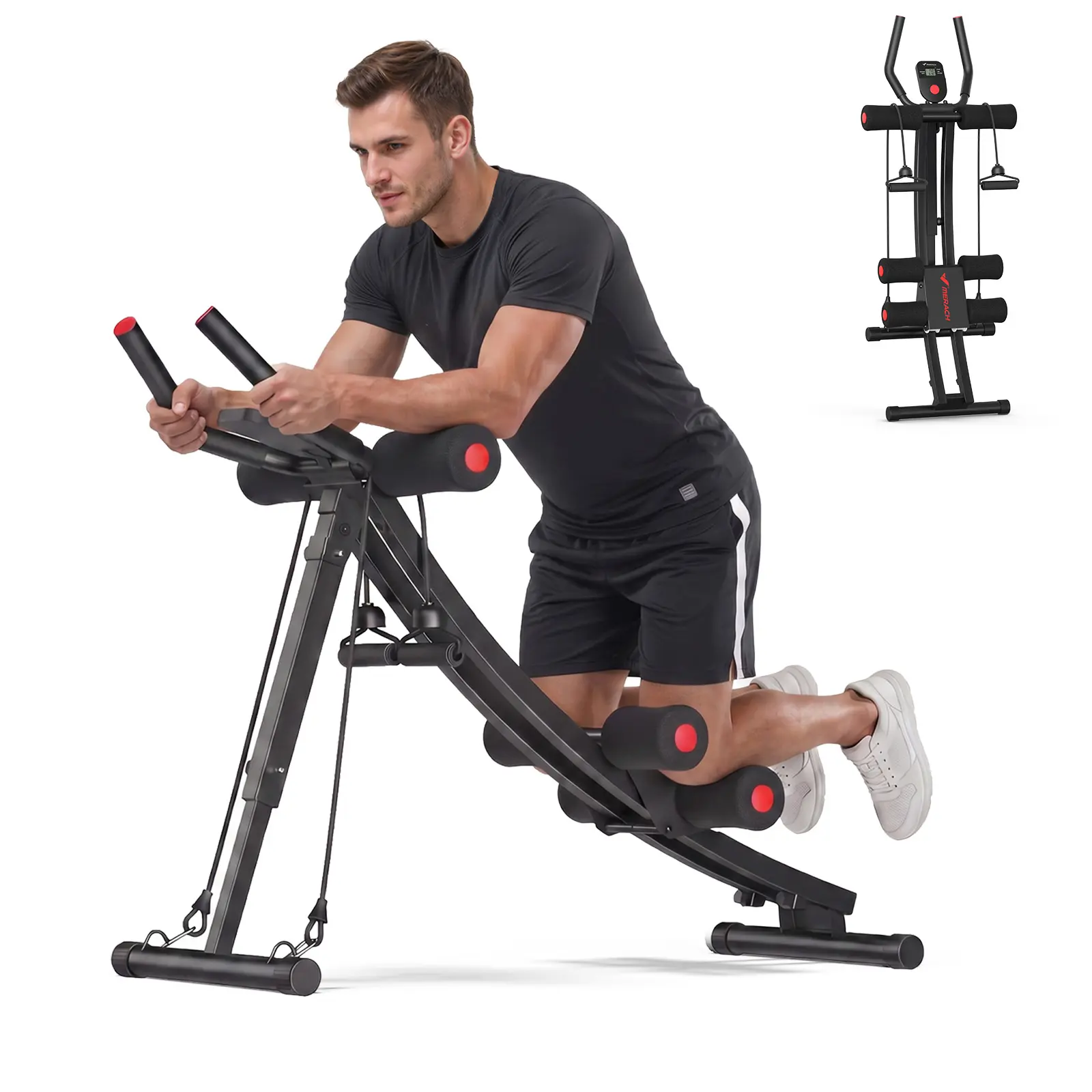 Merach Dual Track Single Track Adjustable Ab Trainer Machine with LCD Monitor,  Core & Waist Shaper at Home Gym for Women,  Foldable Exercise Machine for abs, Arm, Leg, Buttocks Shaper, Workout Equipment BackToSchool