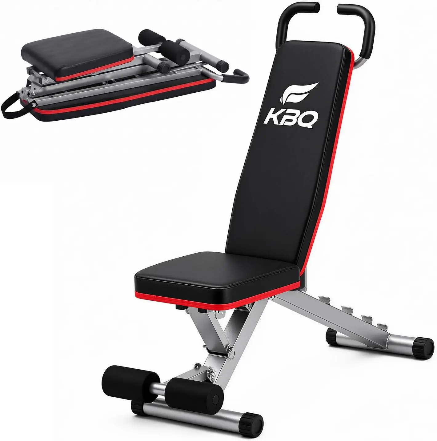 KBQ Adjustable Exercise Chair for Home Gym – Foldable Back Extension Bench for Core, Hip & Lower Back Workout – Multi-Functional Hyperextension Bench for Full-Body Exercise（with Illustrated Training Action Guide）