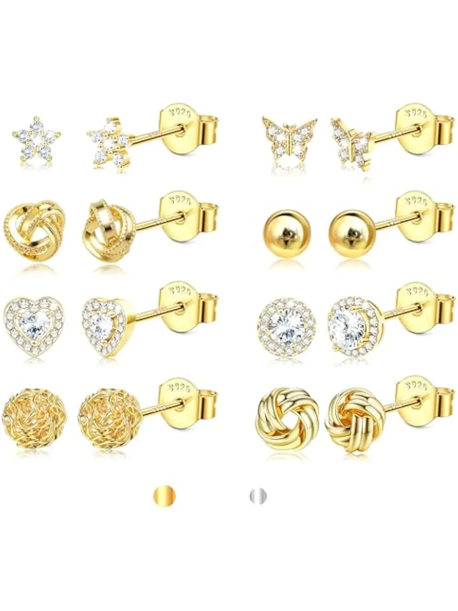 8 Pairs 925 Sterling Silver Hypoallergenic Earrings Stacks for Multiple Piercing 14K Gold Plated Small Stud Huggie Earring Set for Sensitive Ear Jewelry Gift