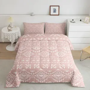 Girls Western Bedding Sets,Pink Boho Aztec Comforter Set for Teen,Women Bohemian Geometric Quilt Set,Exotic Ethnic Tribal Bed Duvet Set
