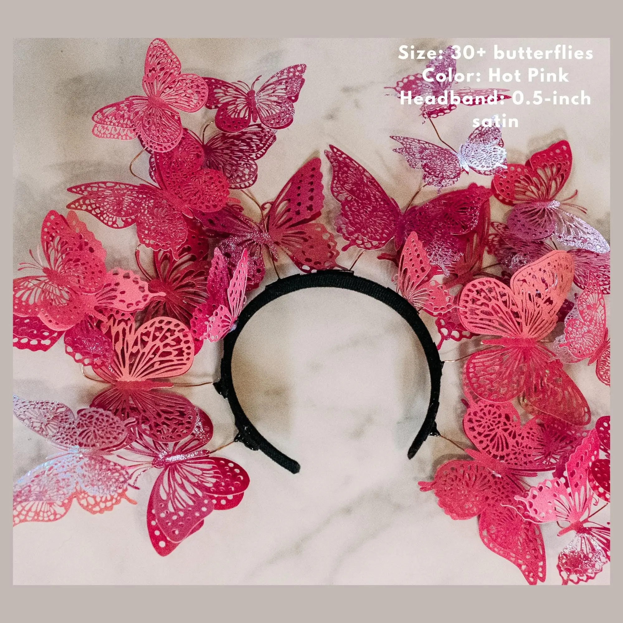 Holographic Pink Butterfly Crown – Rave Halo Crown – Festival EDM Headpiece