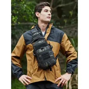 Men's Tactical Chest Bag Waterproof Fishing Backpack, Durable Molle Bag, Multi-Functional Shoulder Crossbody Bag for Outdoor Sports & Military Use