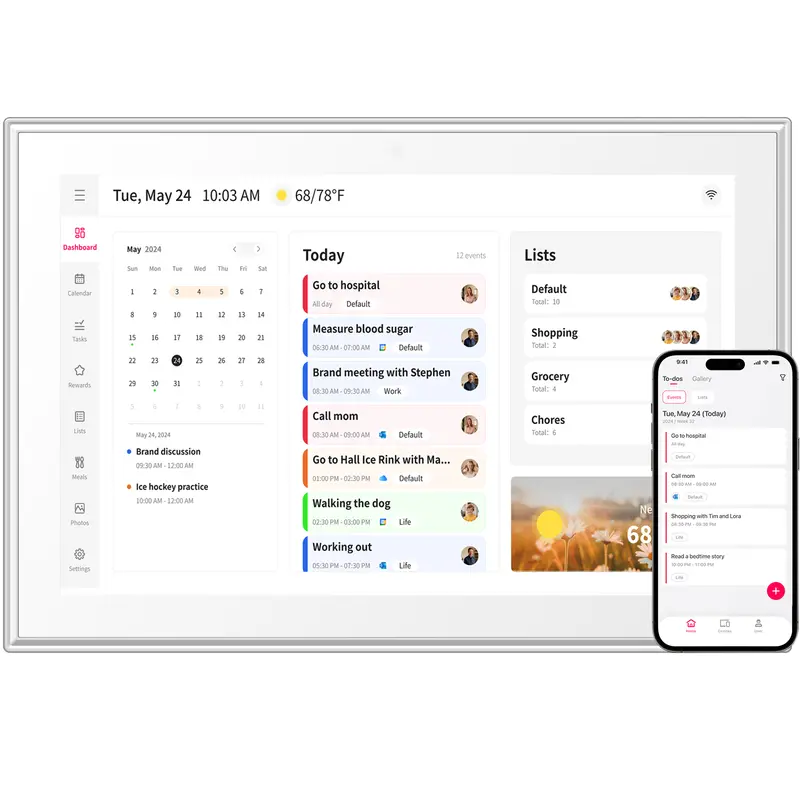 10.1 inch Digital Calendar & Chore Chart, Smart Touchscreen Display for Family Schedules, Hearth Display Family Planner, Digital Photo Frame, Great for Organizing Your 2026-2027 Calendar