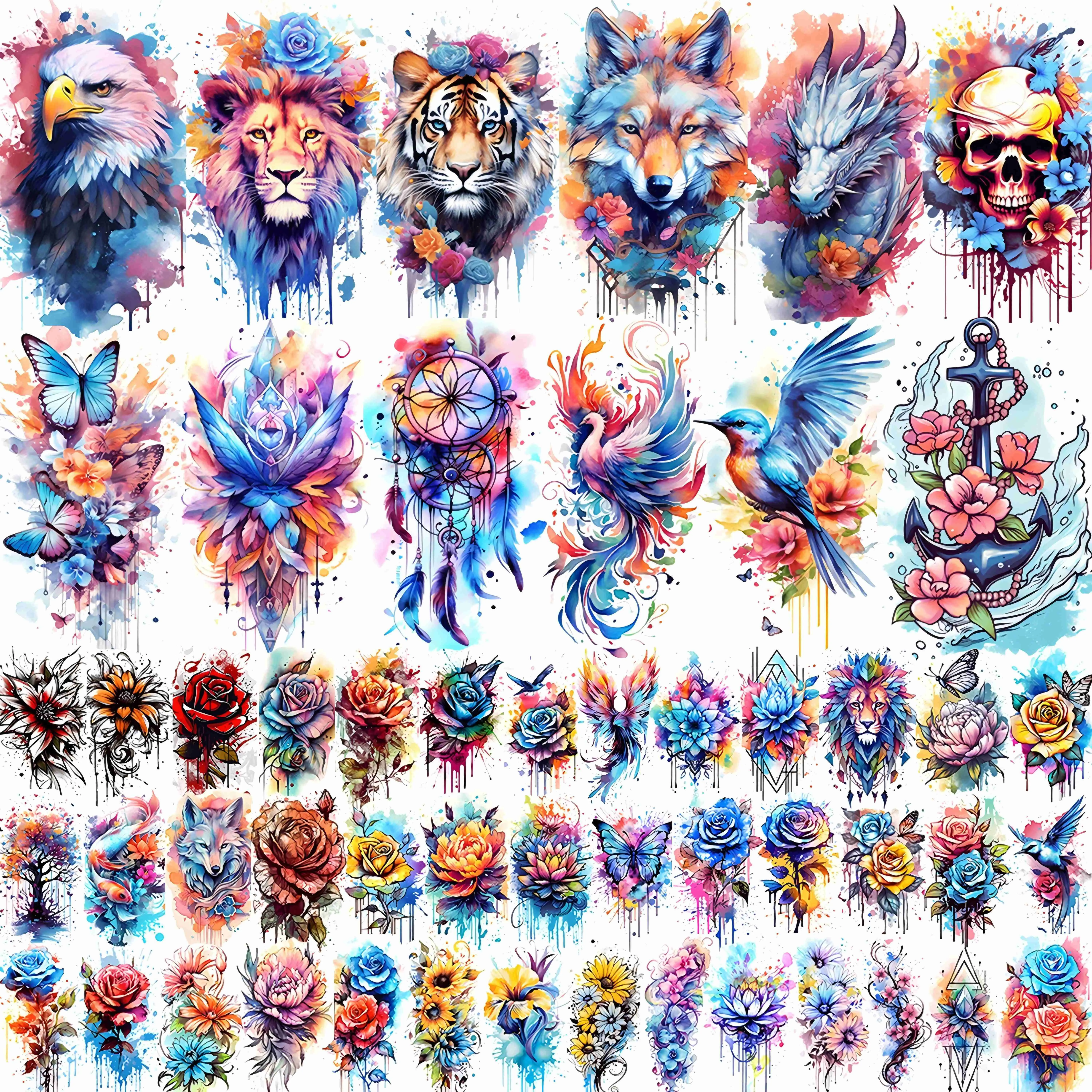52 Realistic Watercolor Temporary Tattoos for Women Adults Long Lasting Waterproof 3D Floral Butterfly Phoenix Mandala Designs All Skin Types Durable Durable