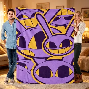 Jax Amazing Digital Circus Themed Flannel Blanket, Cartoon Pattern Blanket, Warm Cozy Blankets for Sofa Chairs Bed Office Home, Perfect for Cartoon Fans