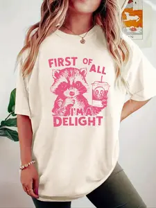 Women's Raccoon Round Neck Casual Printed Graphic Tee, Fashion Casual Crew Neck T-shirt for Daily Holiday Vacation Outdoor Wear, Ladies Clothes for Summer, Womenswear, Top