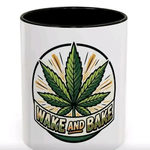 Wake and Bake Themed Ceramic Coffee Mug, Funny Casual Drinkware for Morning Use