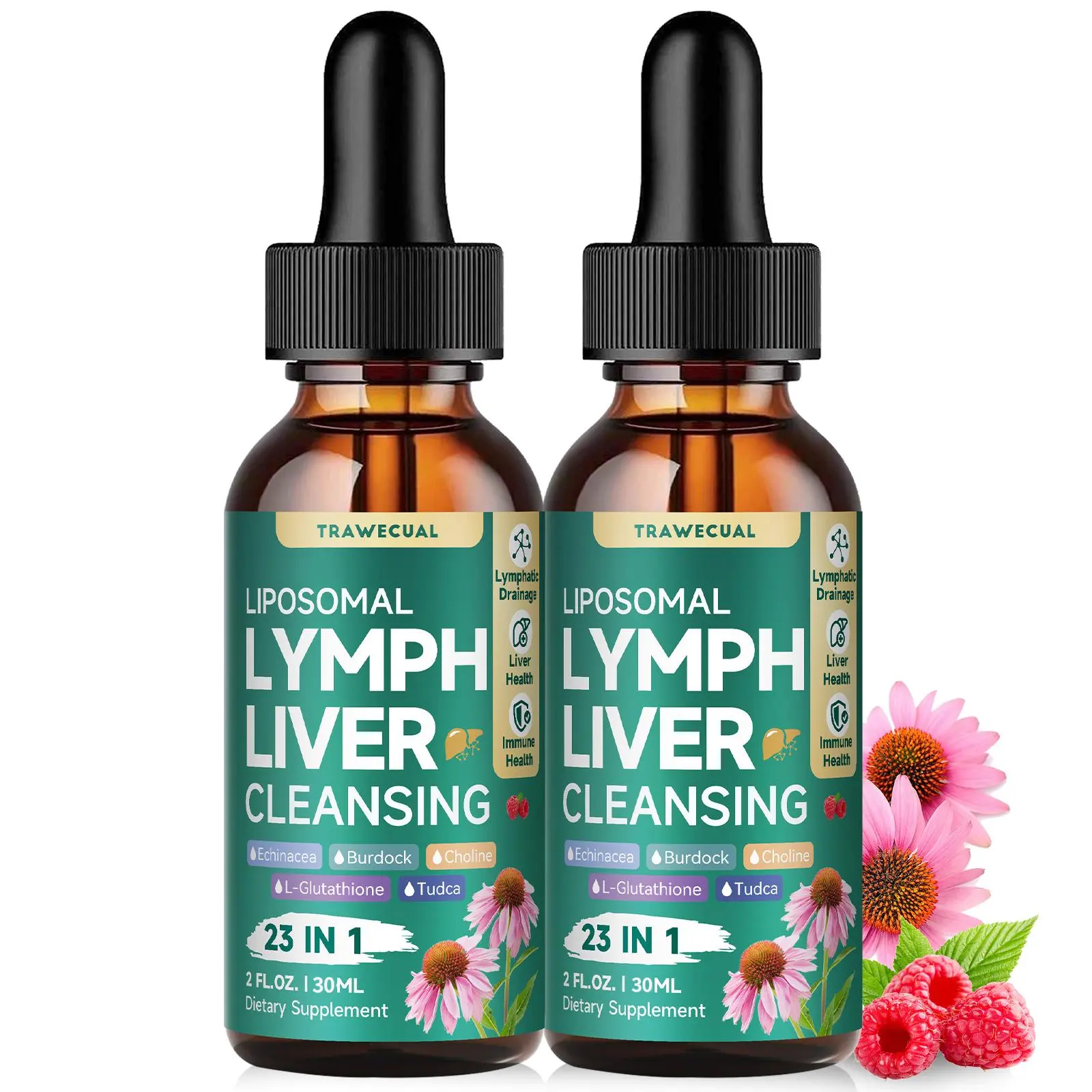 Liposomal Lymphatic Drainage Drops | 23-in-1 Organic Herbal Blend with Burdock & Dandelion | Fast Absorption (2 Months Supply)