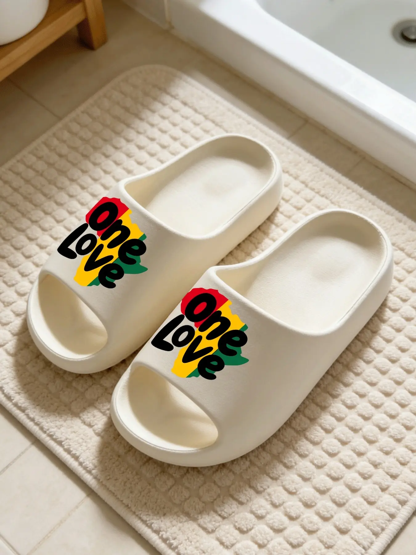 Reggae Style Text Print Cloud-Feel Retro Jamaican Vibe Style Music Lovers Must-Have Gift Non-slip Soft Cozy House Slippers Home Sandals