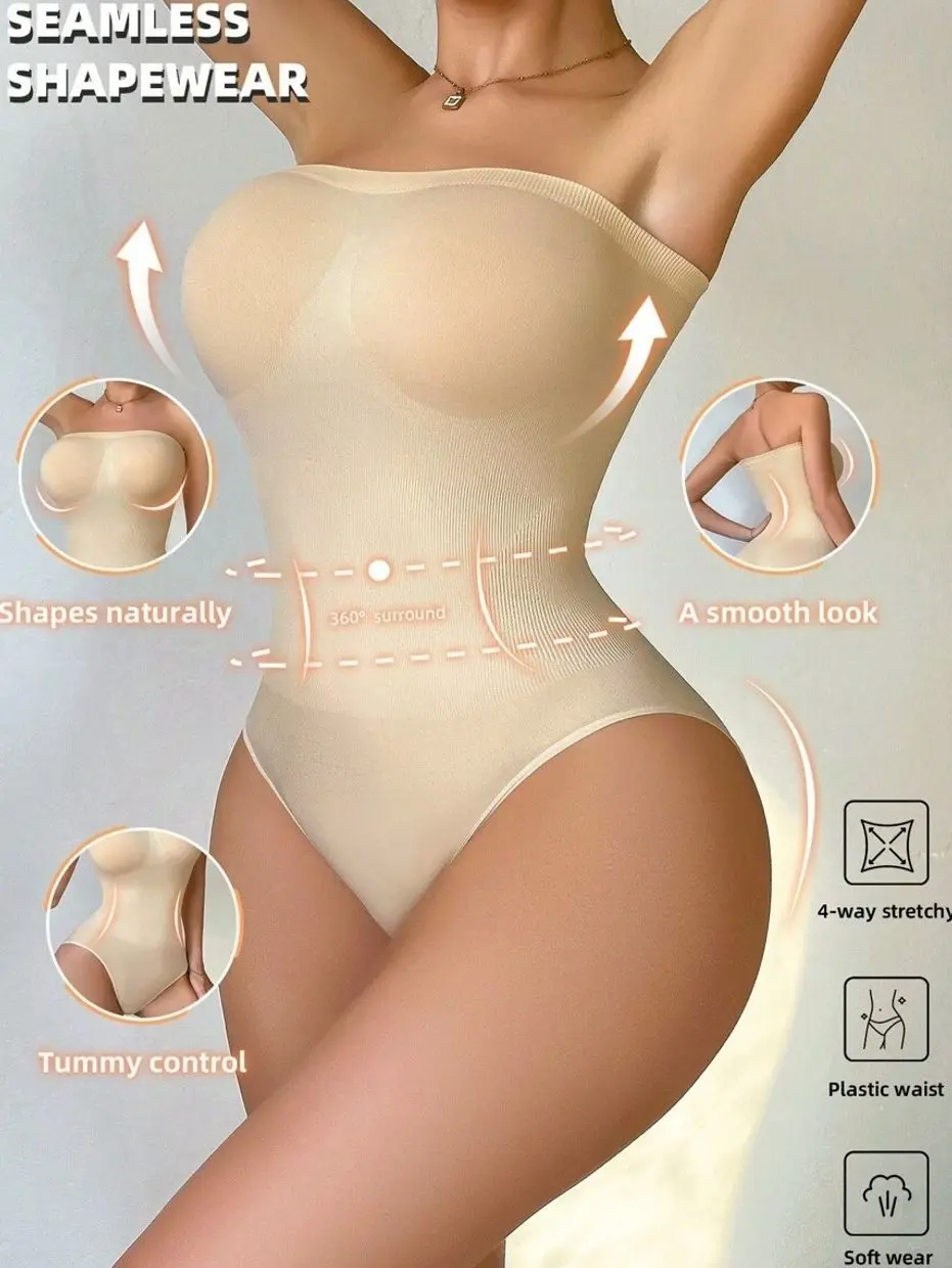 Seamless Shapewear Bandeau Bodysuit, Tummy Control Slimming Undergarment, Invisible Base Layer for Dresses
