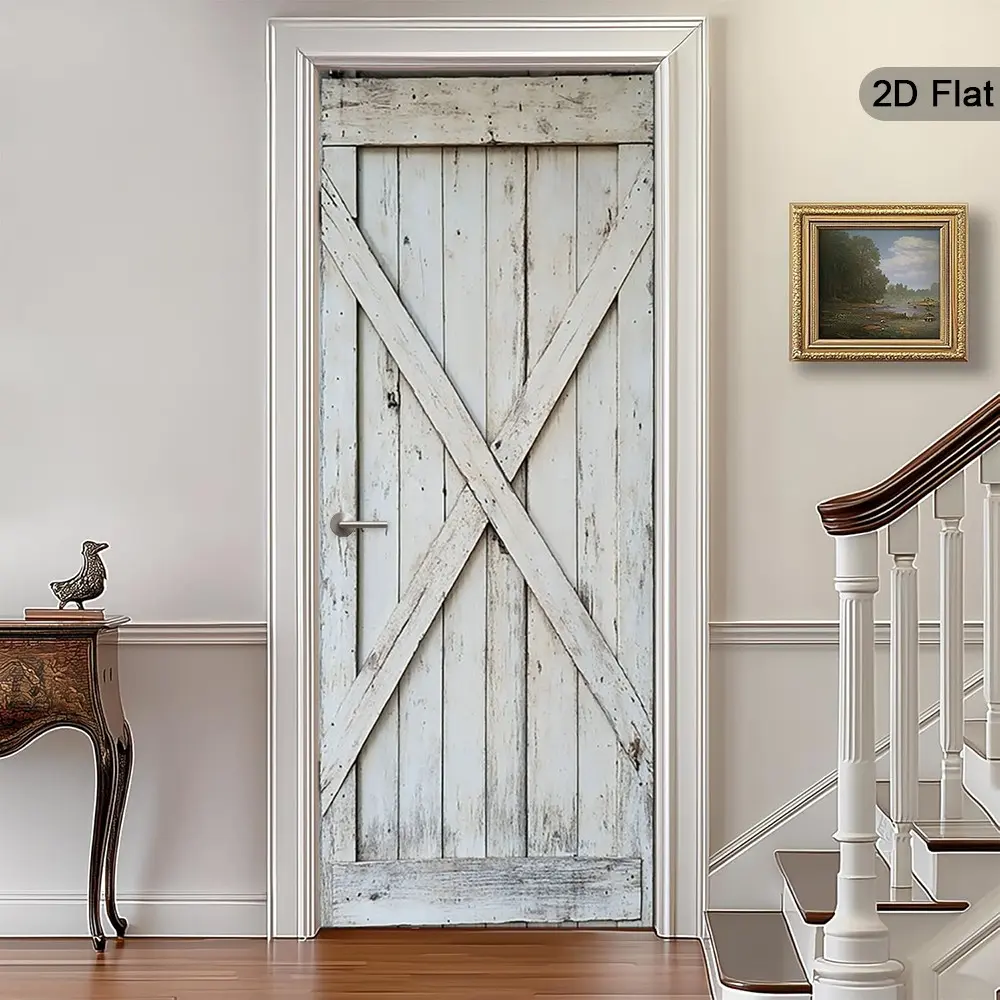 Rustic Style Door Stickers, Vintage Self-Adhesive Wall Art, Wooden Door Decals, Peelable Old Look Poster, Home Decor for Doors