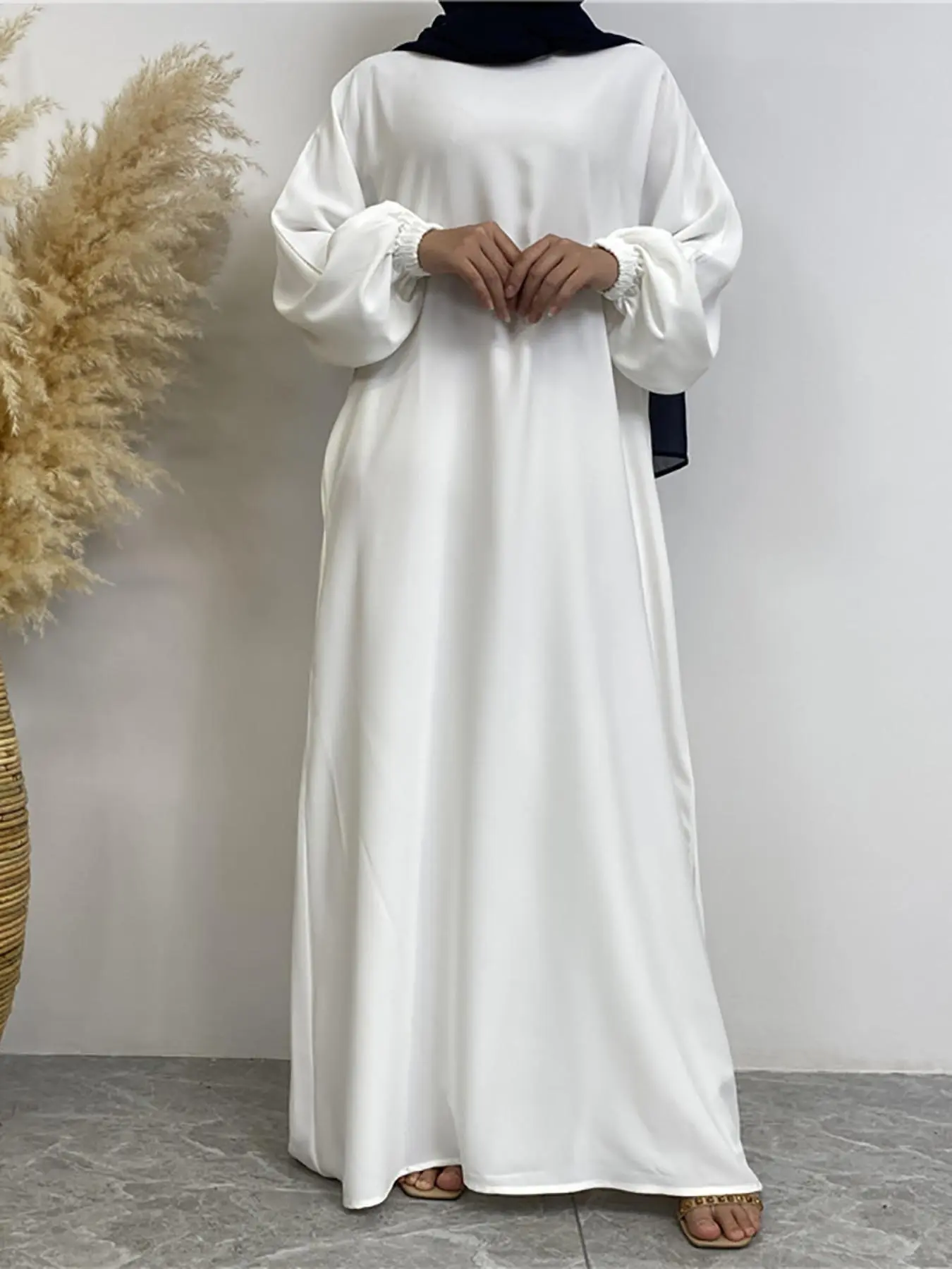Women's Solid Belted Bishop Sleeve Dress, Modest Casual Long Sleeve Maxi Dress for Daily Wear, Women's Islamic Muslim Clothing for Spring & Fall
