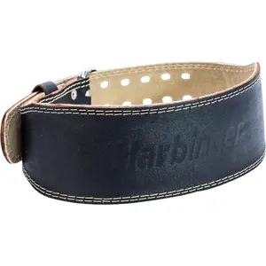 Harbinger Padded Leather Contoured Weightlifting Belt - 4" or 6" Width - Interior Suede Lining & Foam Cushioning - Heavy-Duty Dual Prong Steel Roller Buckle - for Lifting Support