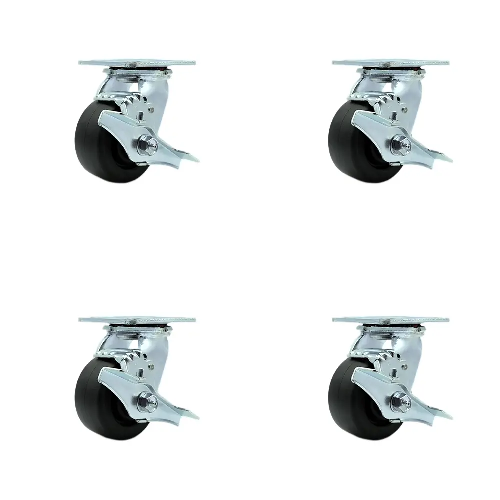 Service Caster TOOL-SCC-30CS420-POR-TLB-4 Tool Box Caster Wheel Set - 4 in. Flat Free, Easy Rolling Polyolefin Wheels - Industrial Grade - 4 Swivel Casters with Top Lock Brakes