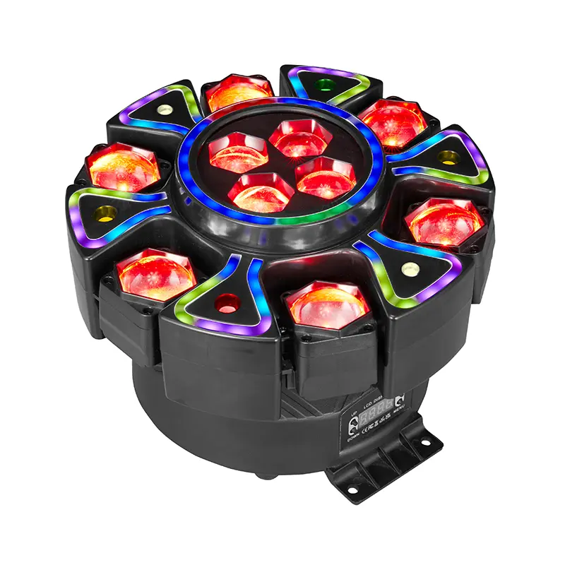 JAYU 200W 6-Arm Moving Head DJ Light, Bee Eye RGBW Stage Light with Red & Green Laser, White & Amber Strobe, DMX512, Sound Activated & Remote for Parties, Clubs, Weddings