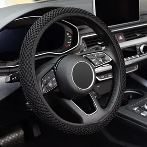 Ice Silk Leather Steering Wheel Cover,Warm in Winter and Cool in Summer, Universal 15 inch, Microfiber Breathable Ice Silk, Anti-Slip, Odorless,Black