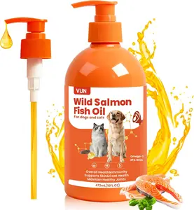 Salmon Fish Oil for Dogs & Cats,Unflavored Omega 3 Oil Supplement for Itchy Dry Skin,Allergy Relief,Joints&Paws,Brain,Eyes&Heart Treatment,Wild Liquid Fish Oil by Pump with EPA DHA–16 oz