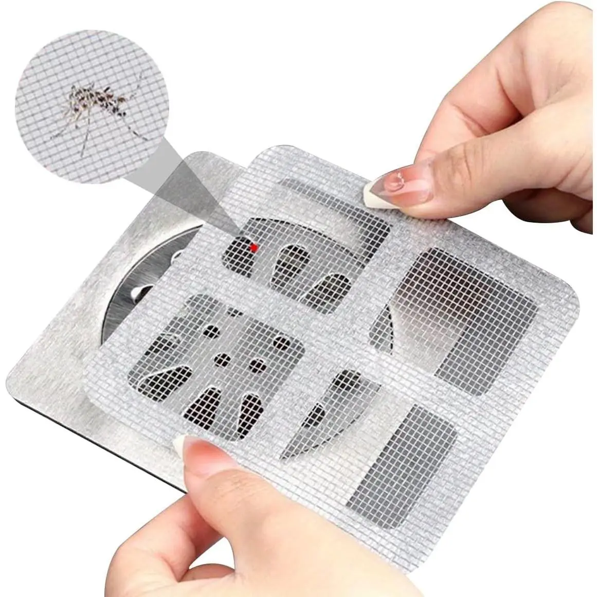 Disposable Vanity Shower Drain Cover Hair Catcher, 4x4 in Square Mesh Sticker, 30-Pack for Bathroom, Bathtub & Kitchen Sink Human & Pet Hair Catching